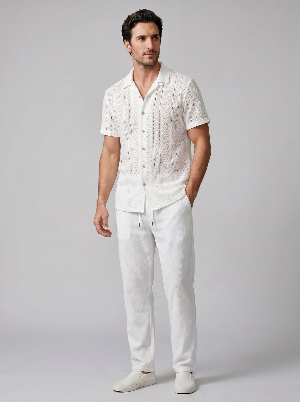 Offenes Strick-Shirt Hosen Set Herren Sommer Freizeit-Velnorah