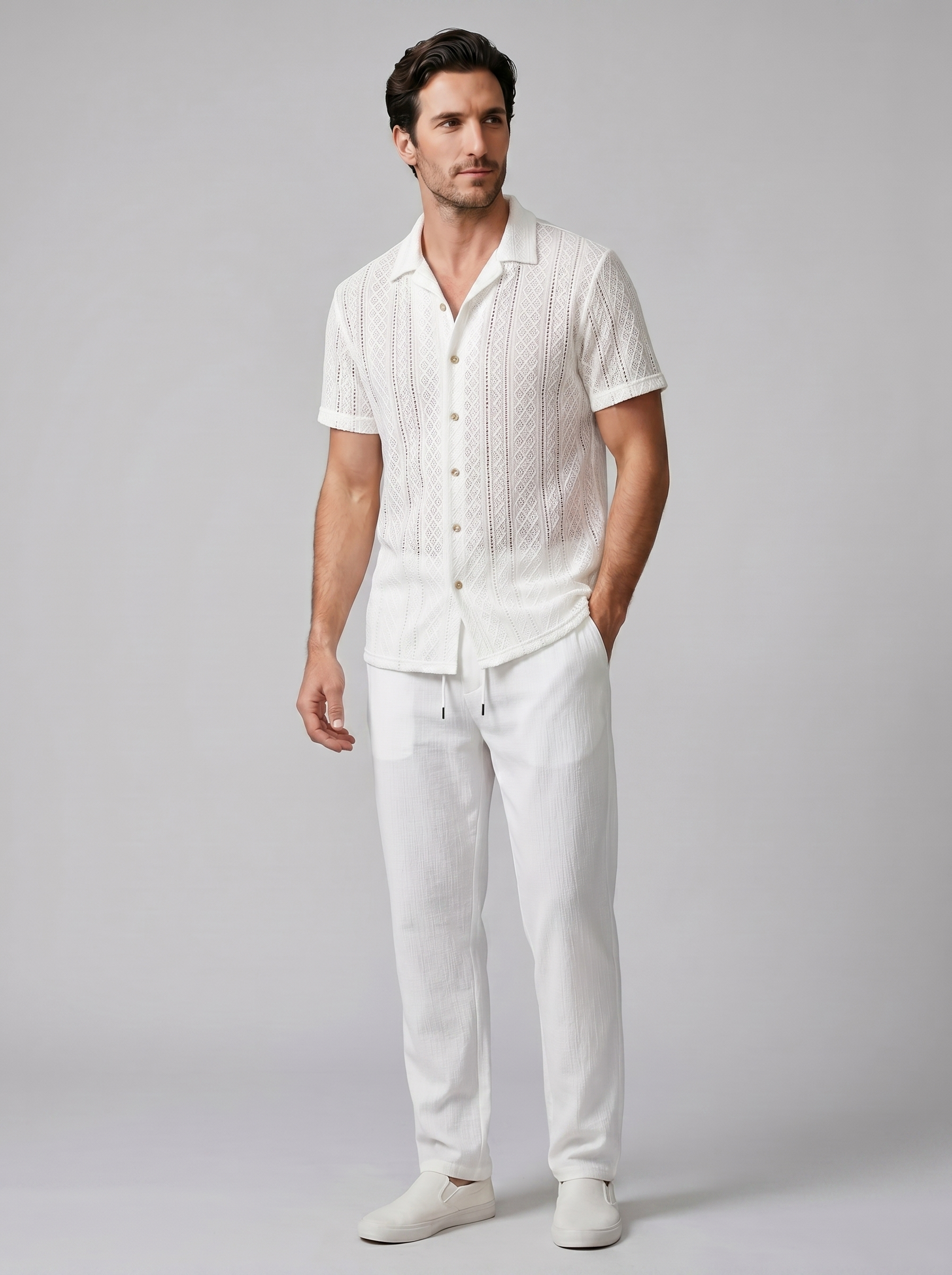 Offenes Strick-Shirt Hosen Set Herren Sommer Freizeit-Velnorah