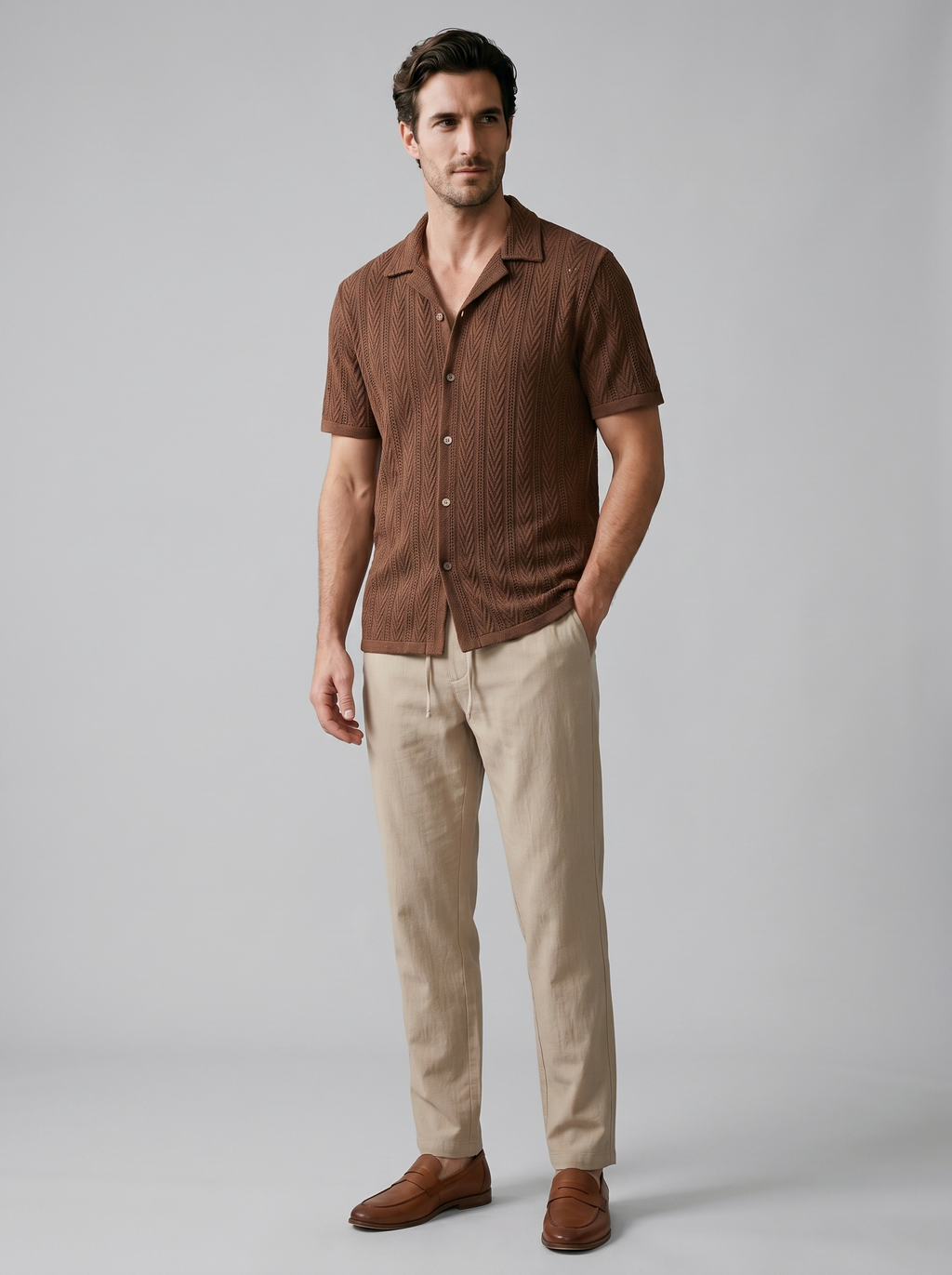 Offenes Strick-Shirt Hosen Set Herren Sommer Freizeit-Velnorah