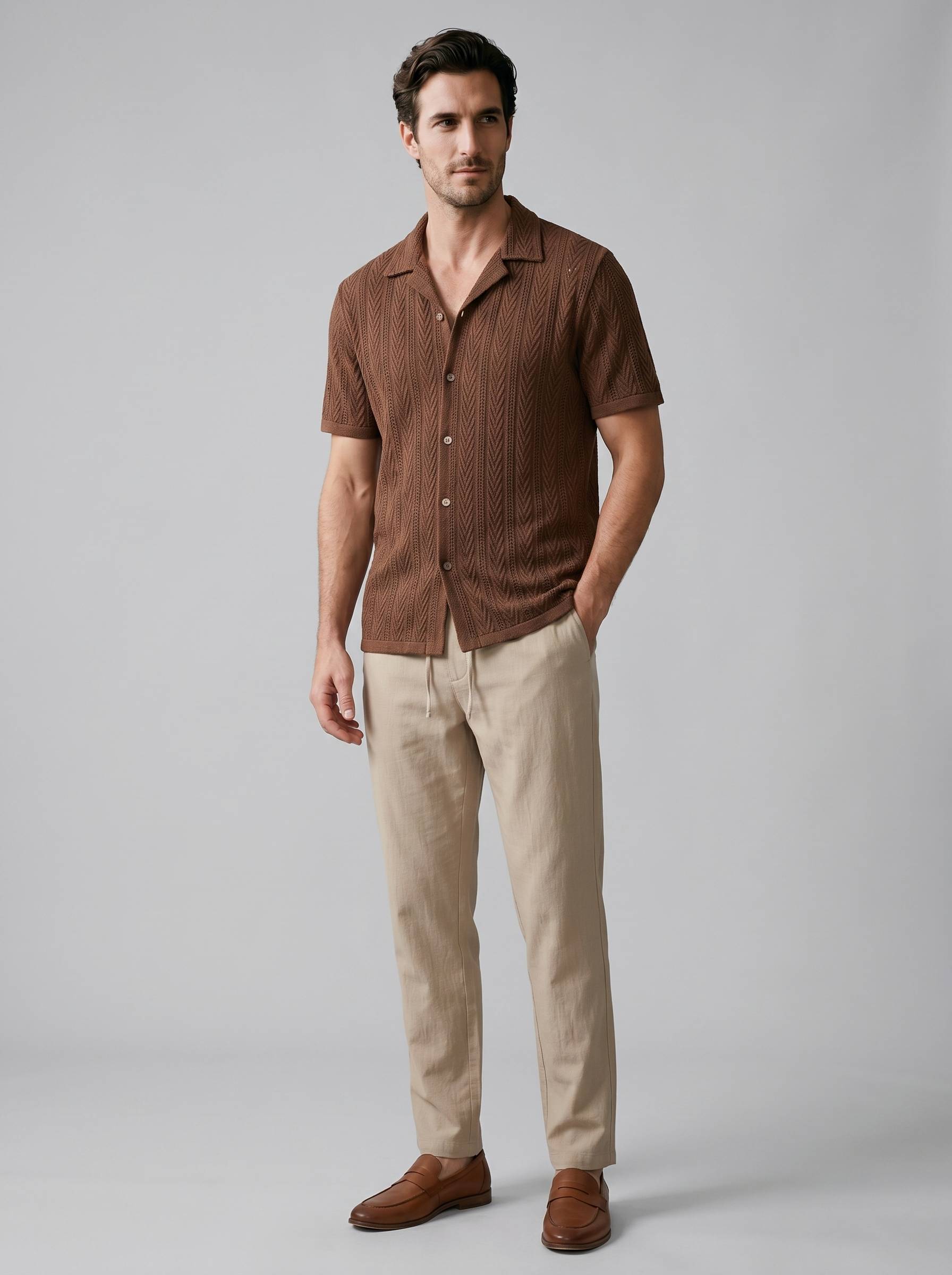 Offenes Strick-Shirt Hosen Set Herren Sommer Freizeit-Velnorah