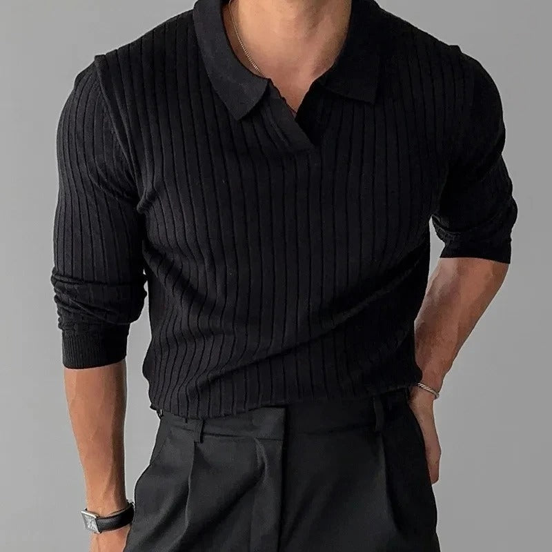 Polo Herren Lange Ärmel V-Ausschnitt Slim Fit Casual-Velnorah