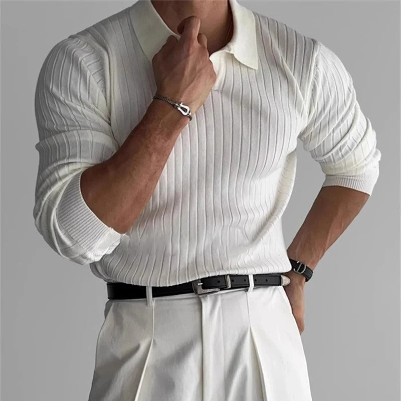 Polo Herren Lange Ärmel V-Ausschnitt Slim Fit Casual-Velnorah