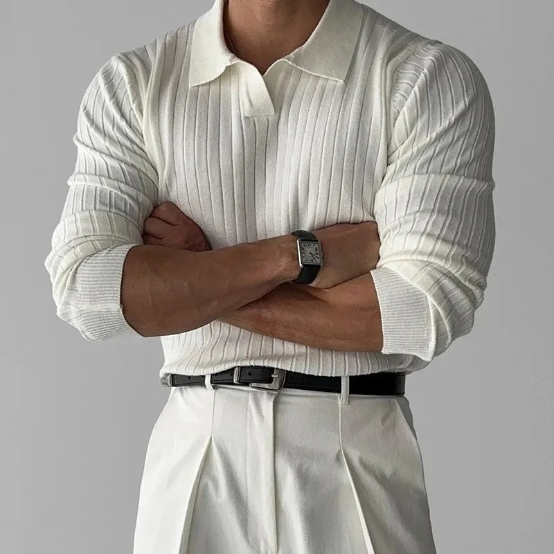 Polo Herren Lange Ärmel V-Ausschnitt Slim Fit Casual-Velnorah