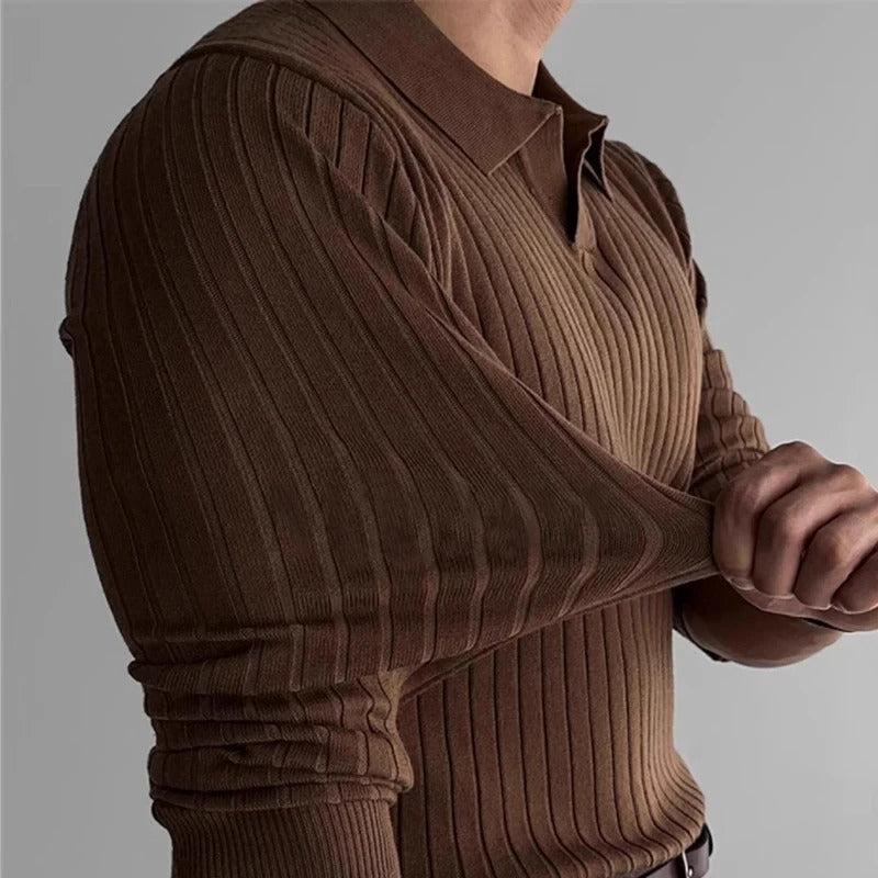Polo Herren Lange Ärmel V-Ausschnitt Slim Fit Casual-Velnorah