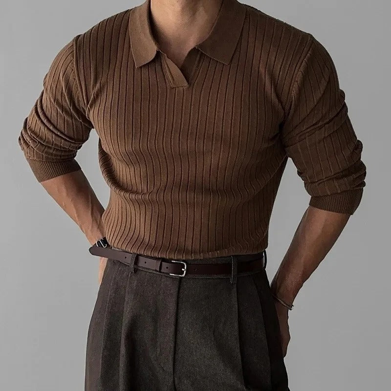 Polo Herren Lange Ärmel V-Ausschnitt Slim Fit Casual-Velnorah