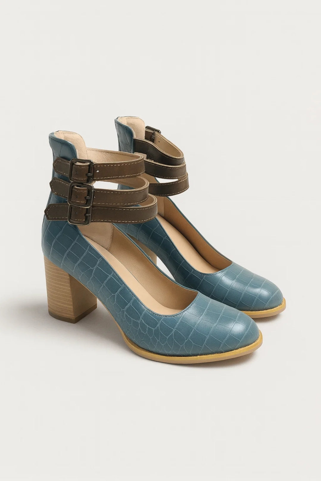 Pumps Damen Blockabsatz Knöchelriemen Elegant Casual-Velnorah