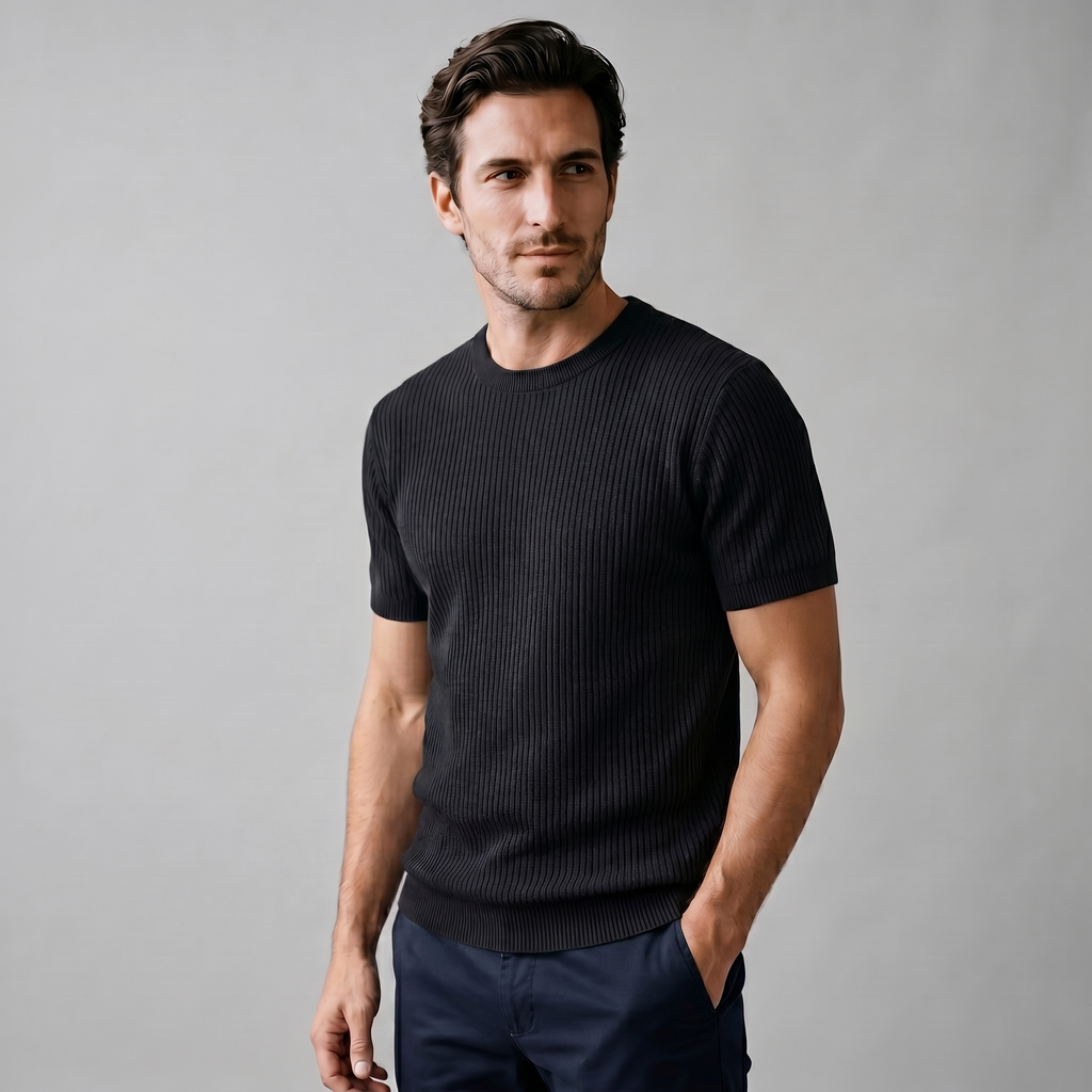 Rippstrick T-Shirt Herren Rundhals Casual-Velnorah