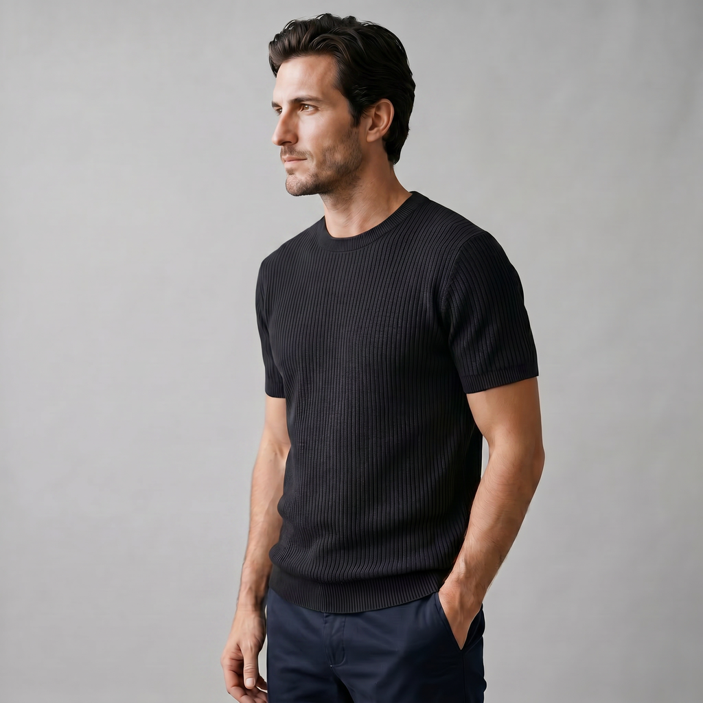 Rippstrick T-Shirt Herren Rundhals Casual-Velnorah
