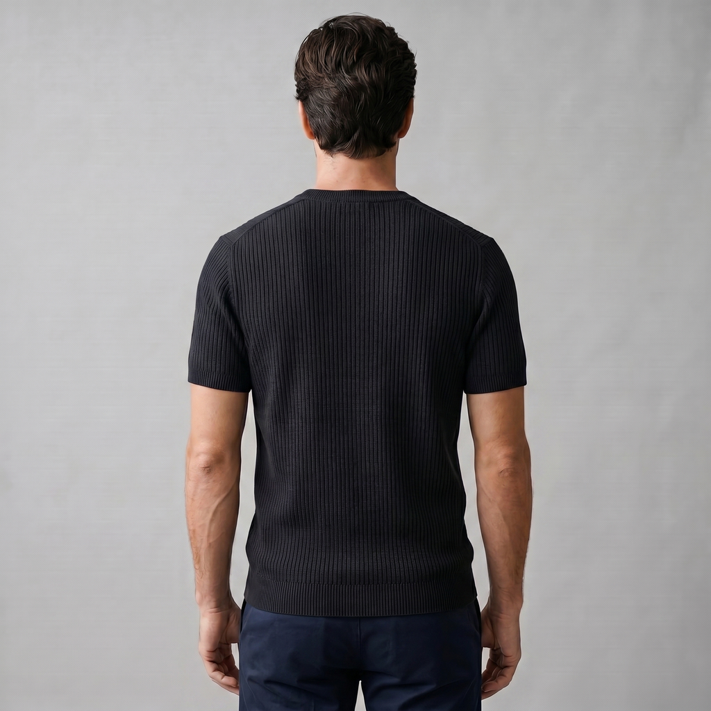 Rippstrick T-Shirt Herren Rundhals Casual-Velnorah