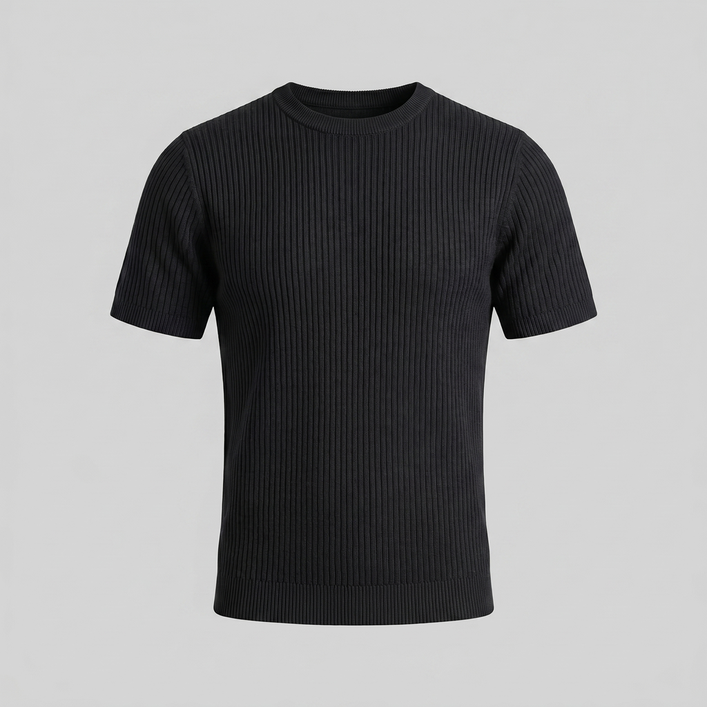 Rippstrick T-Shirt Herren Rundhals Casual-Velnorah