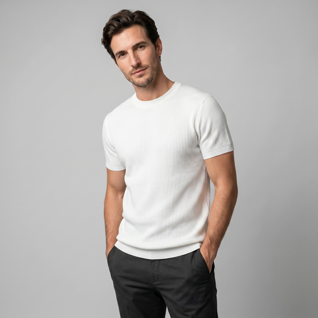 Rippstrick T-Shirt Herren Rundhals Casual-Velnorah