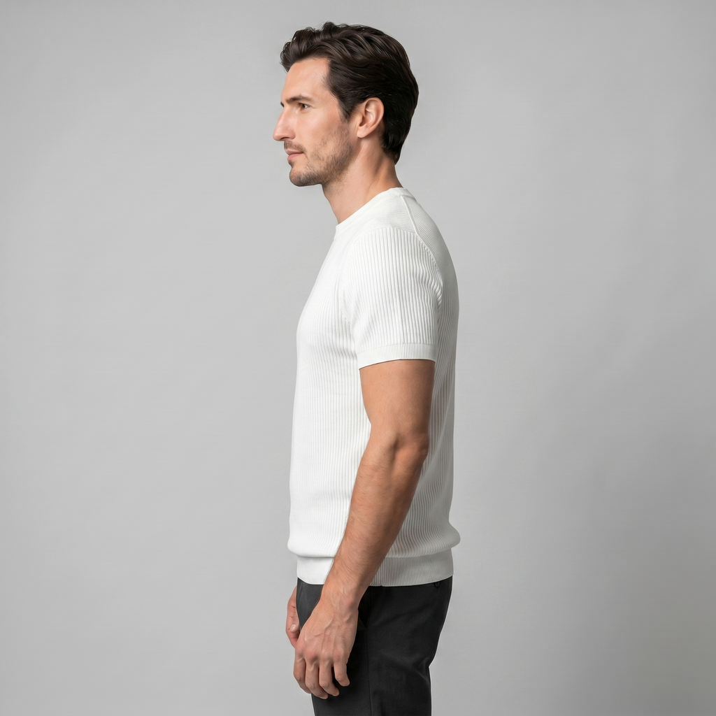 Rippstrick T-Shirt Herren Rundhals Casual-Velnorah