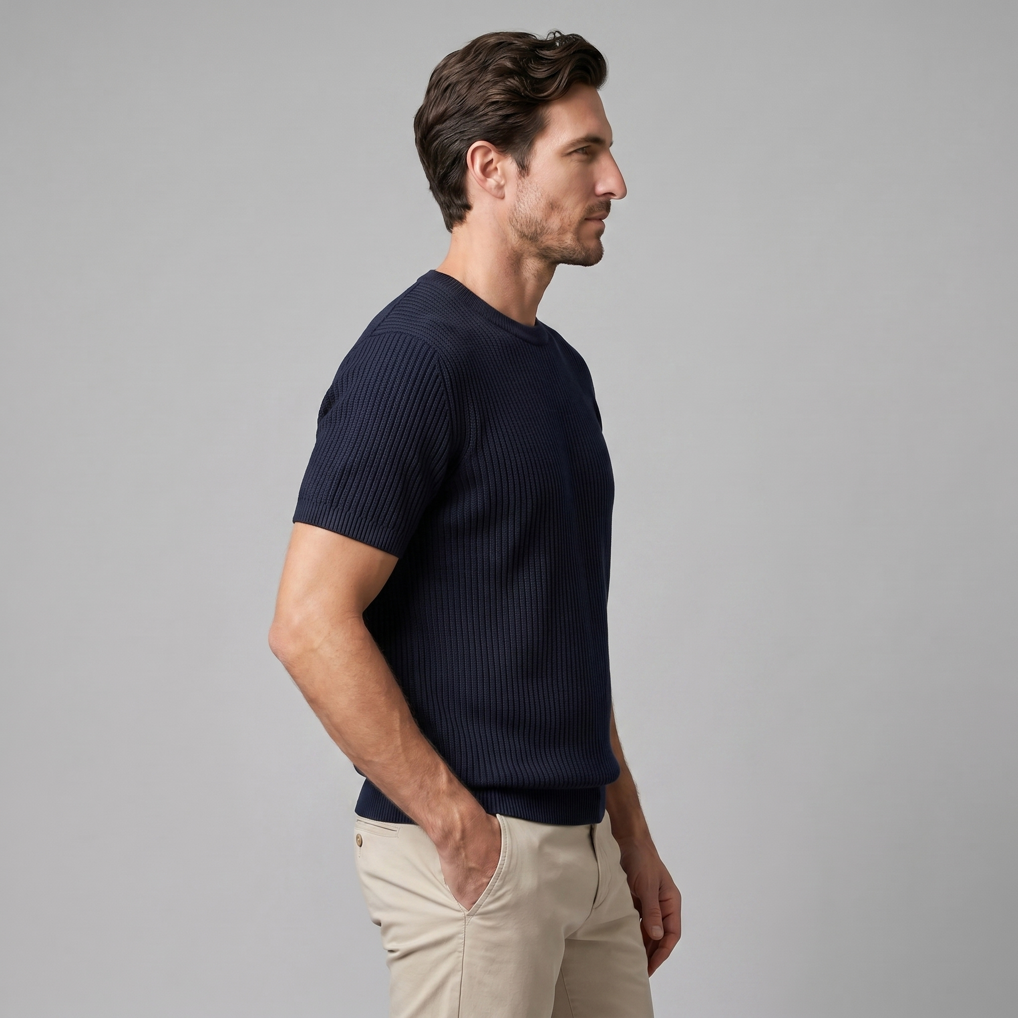 Rippstrick T-Shirt Herren Rundhals Casual-Velnorah