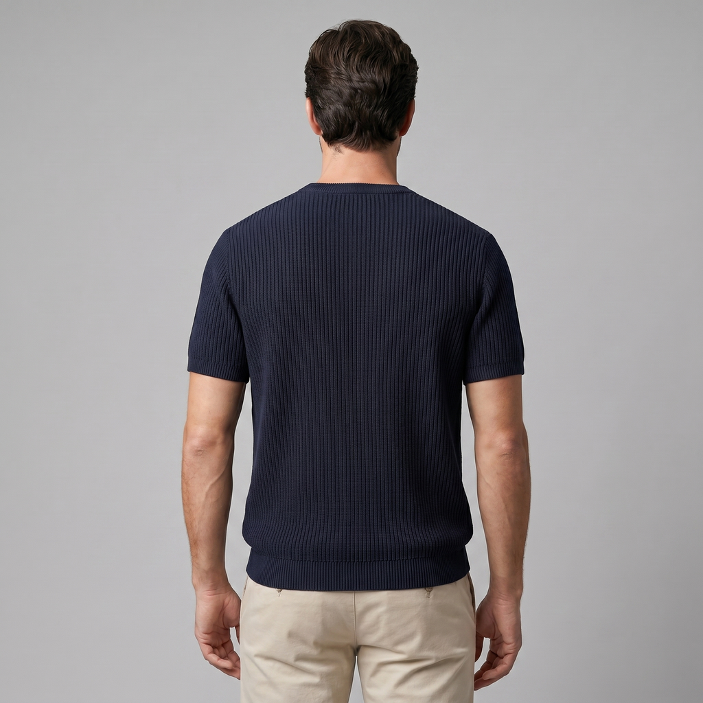 Rippstrick T-Shirt Herren Rundhals Casual-Velnorah