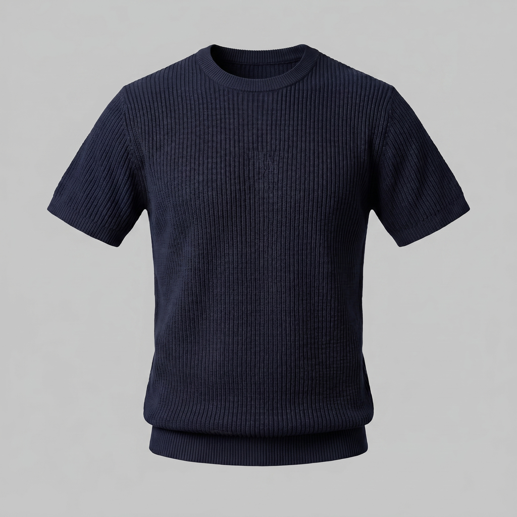 Rippstrick T-Shirt Herren Rundhals Casual-Velnorah