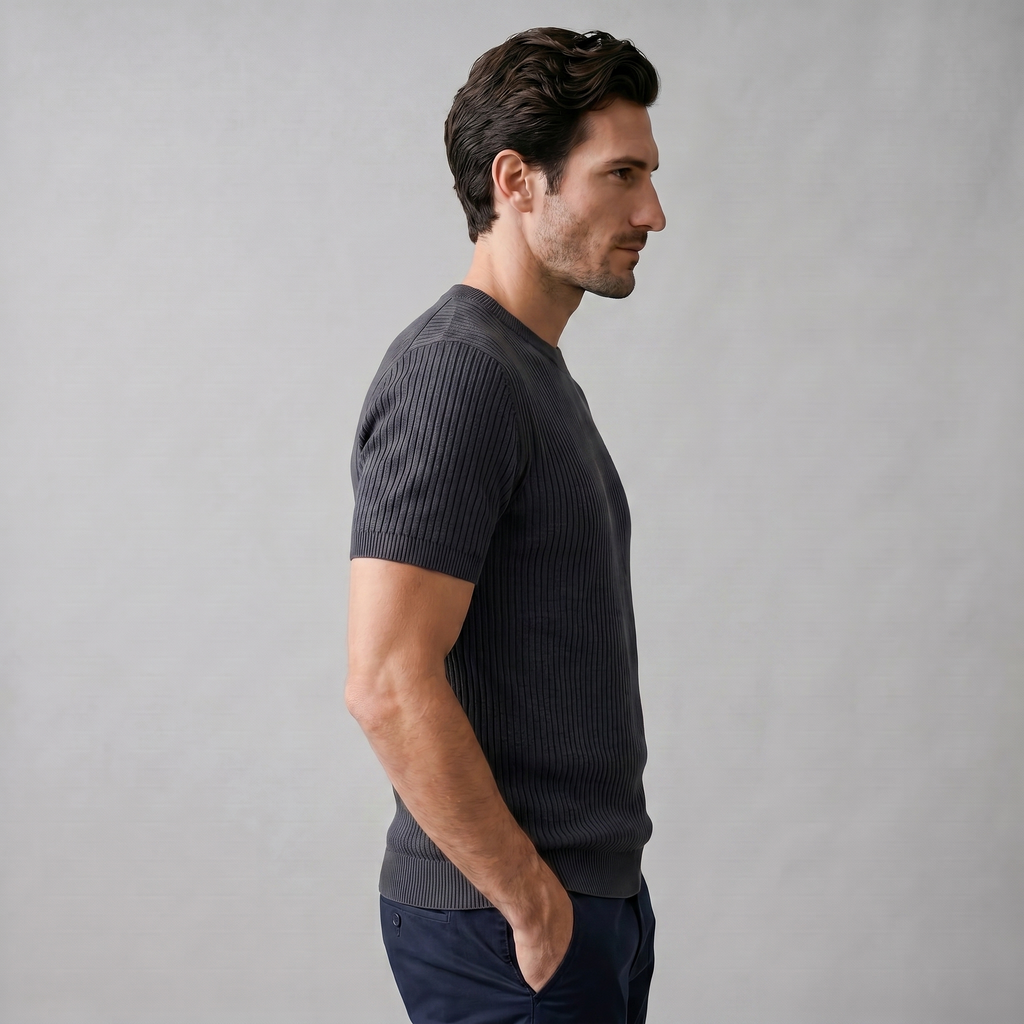 Rippstrick T-Shirt Herren Rundhals Casual-Velnorah