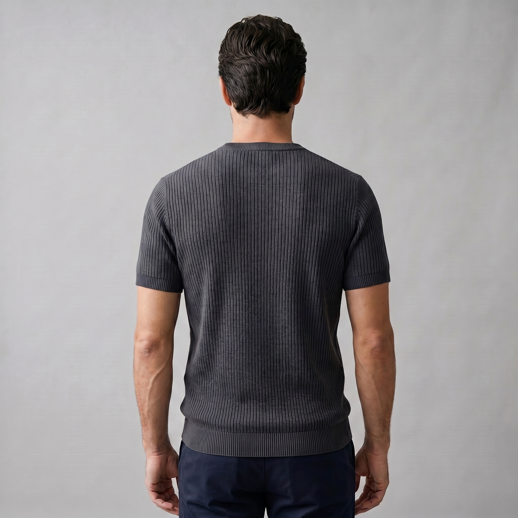 Rippstrick T-Shirt Herren Rundhals Casual-Velnorah