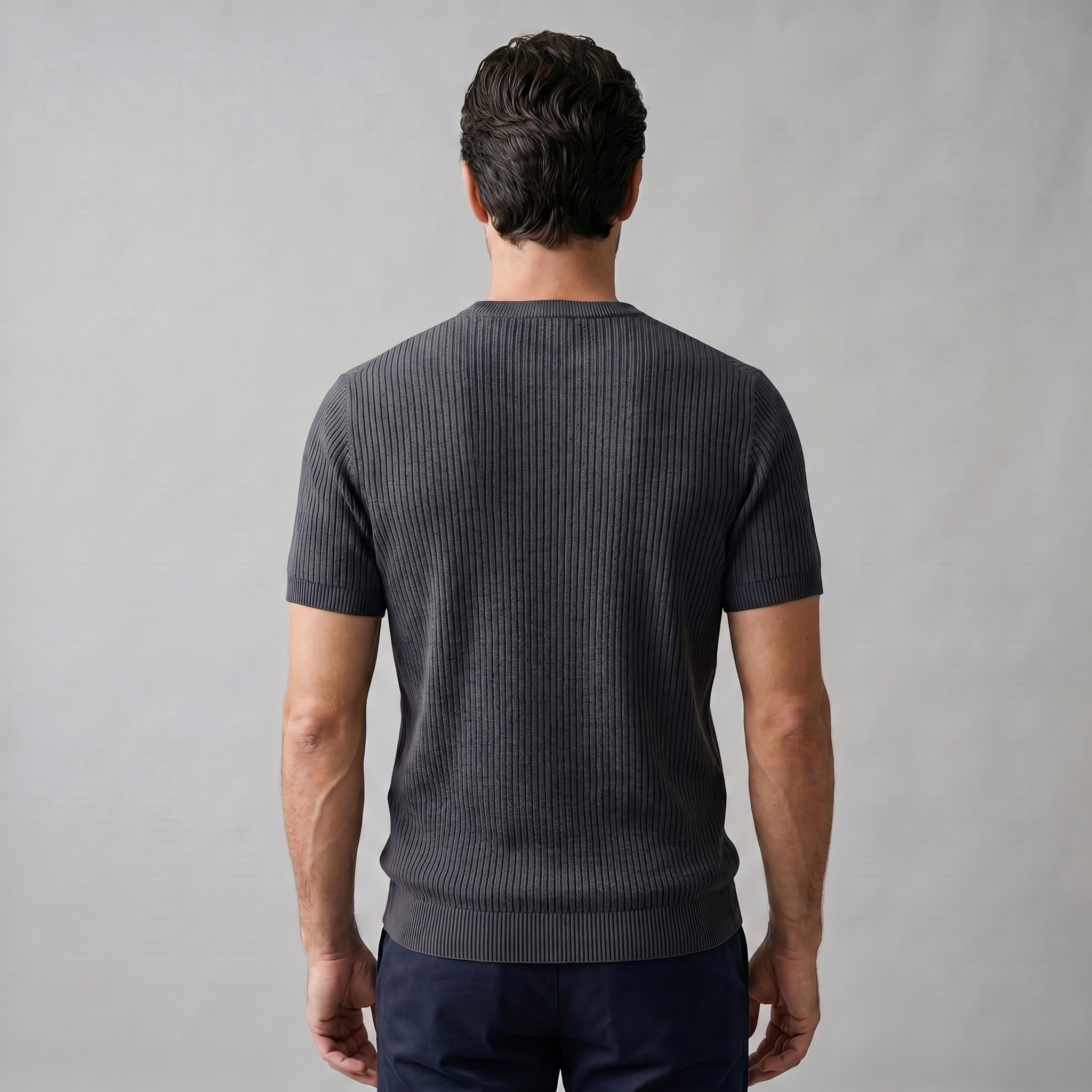 Rippstrick T-Shirt Herren Rundhals Casual-Velnorah