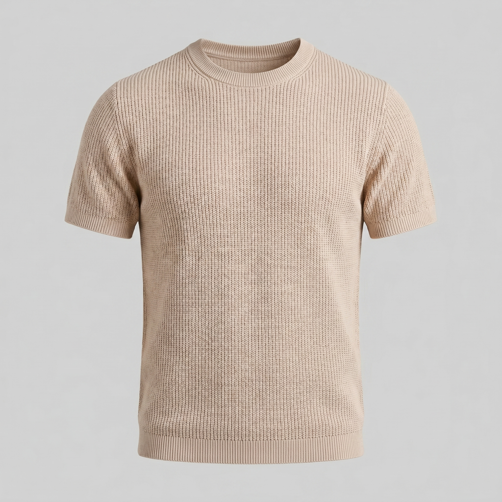 Rippstrick T-Shirt Herren Rundhals Casual-Velnorah