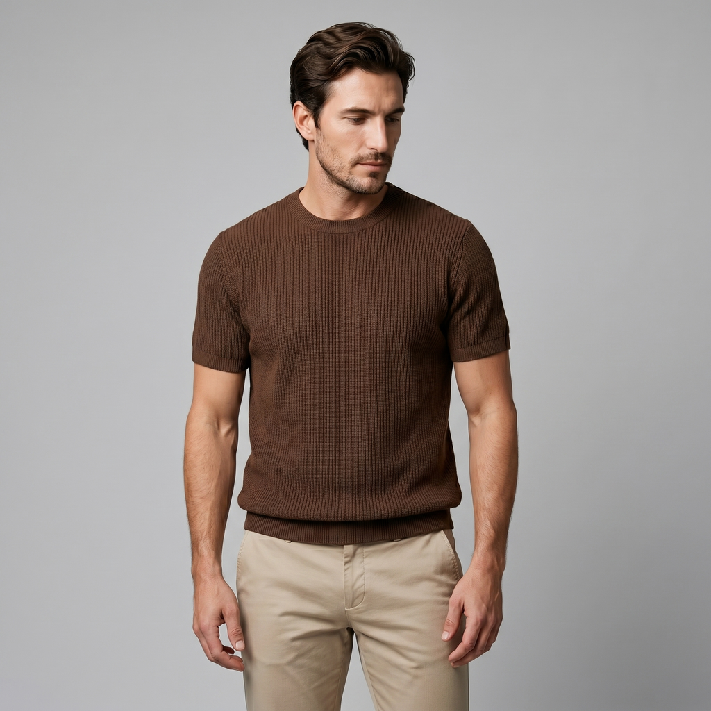 Rippstrick T-Shirt Herren Rundhals Casual-Velnorah