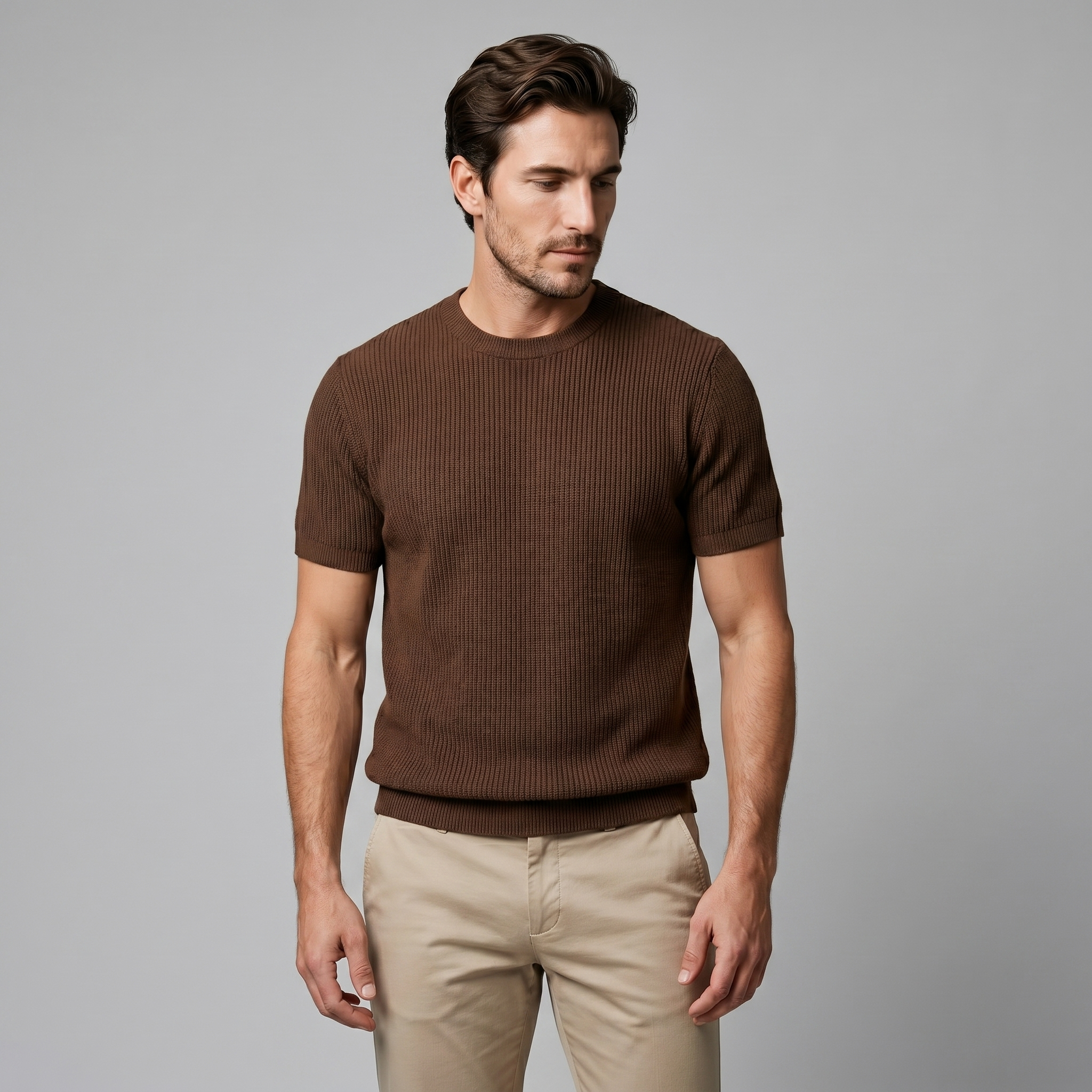 Rippstrick T-Shirt Herren Rundhals Casual-Velnorah