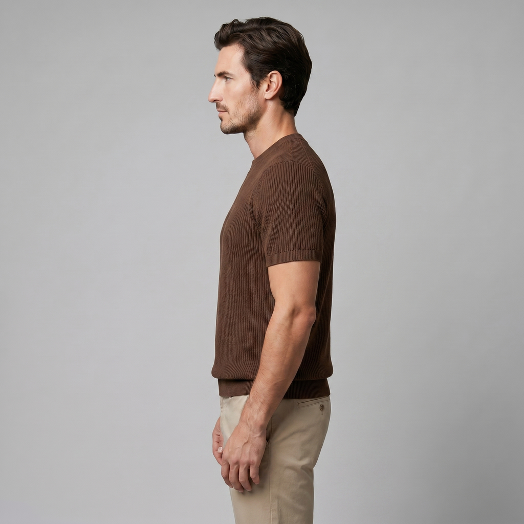 Rippstrick T-Shirt Herren Rundhals Casual-Velnorah