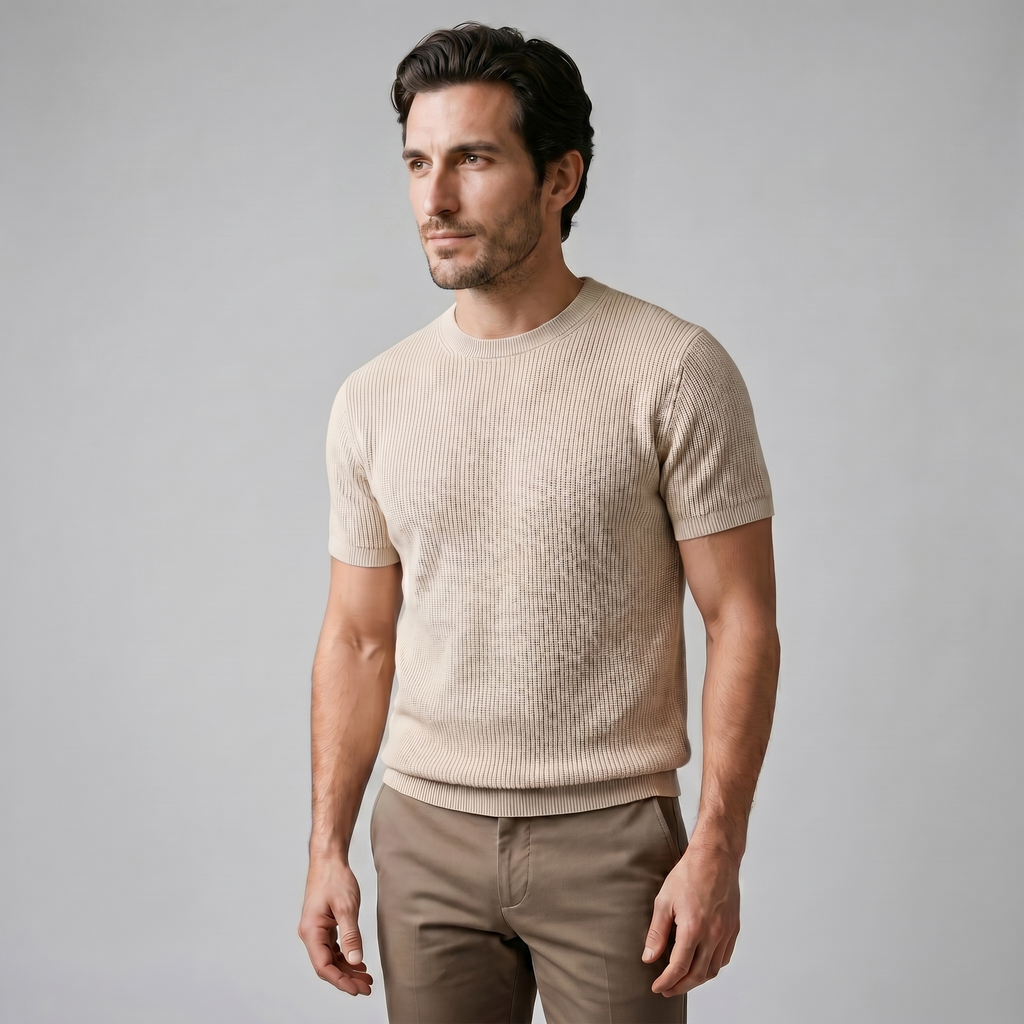 Rippstrick T-Shirt Herren Rundhals Casual-Velnorah