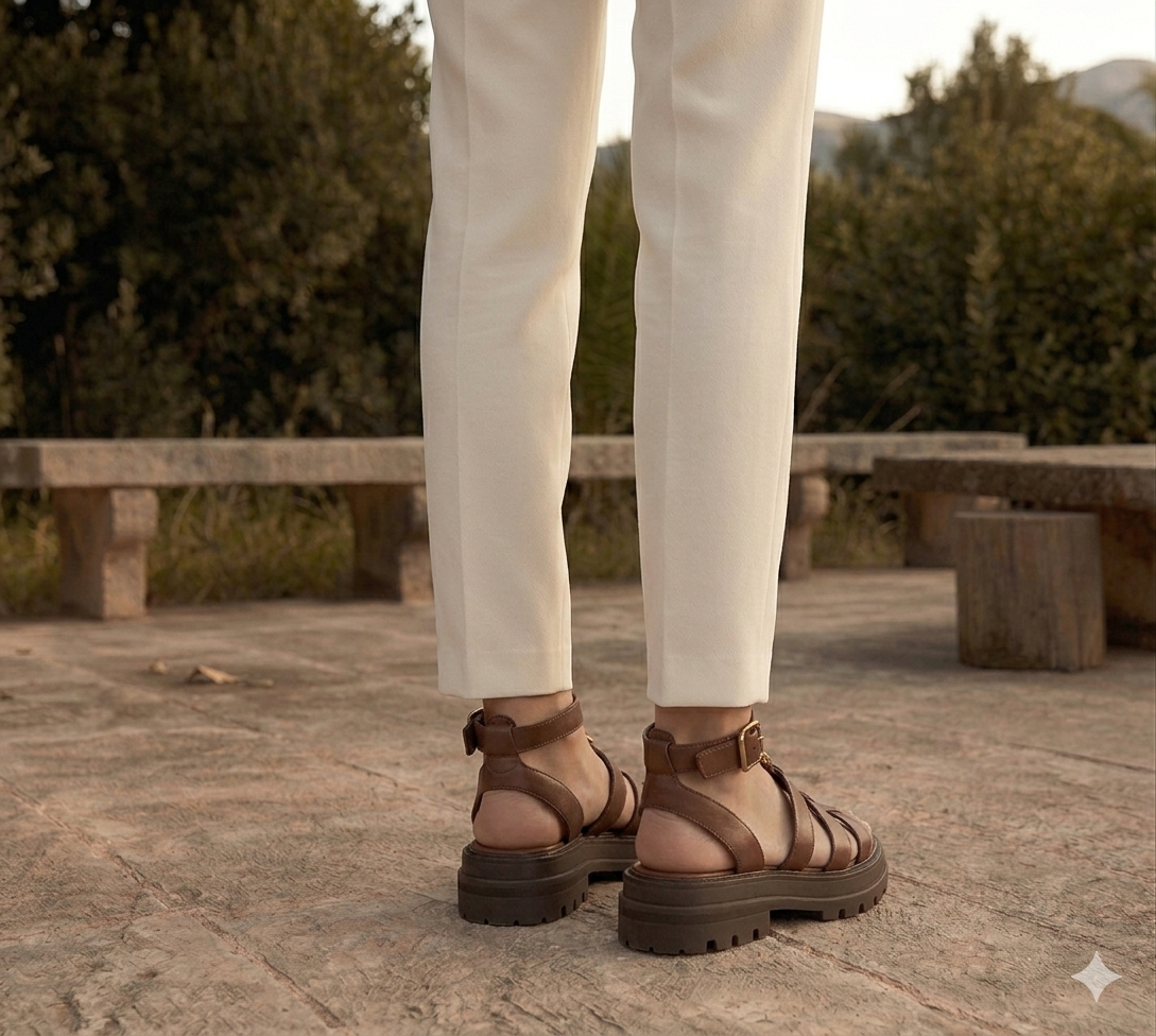 Sandalen Damen Chunky Sohle Geflochten Slipper Sommer-Velnorah