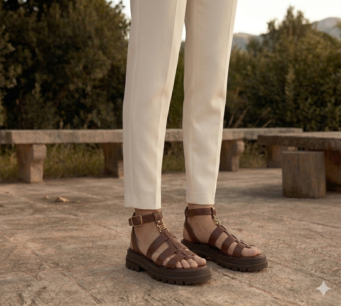 Sandalen Damen Chunky Sohle Geflochten Slipper Sommer-Velnorah