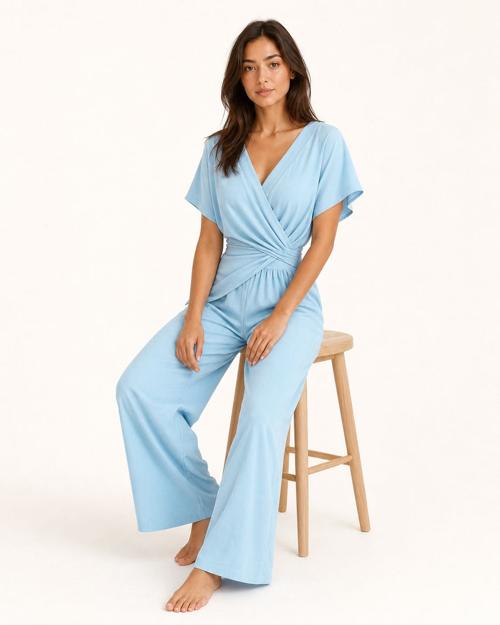 Damen Eleganter mit Wickeloptik und breiten Beinen Velnorah - seated-blue