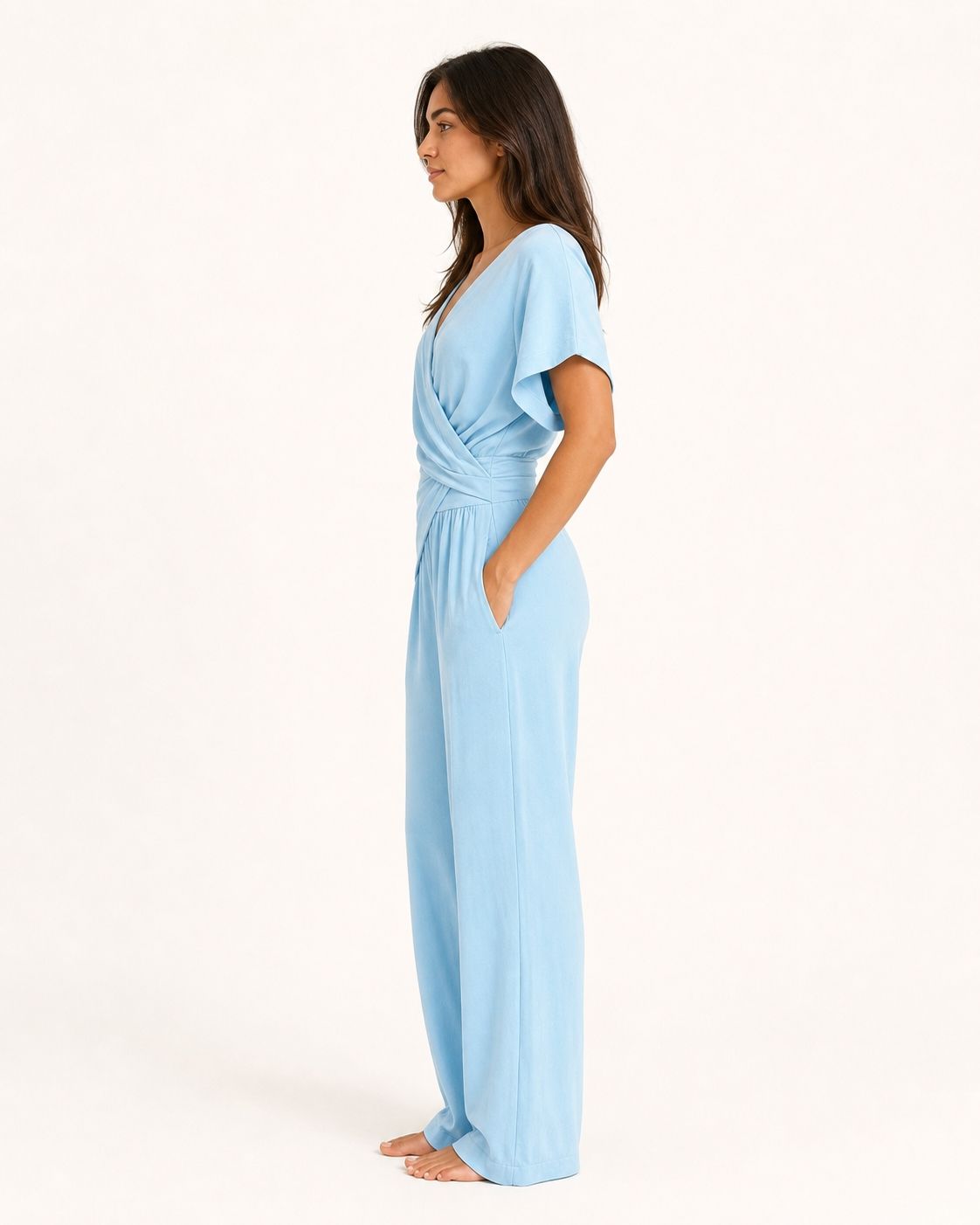 Damen Eleganter mit Wickeloptik und breiten Beinen Velnorah - side-view-blue