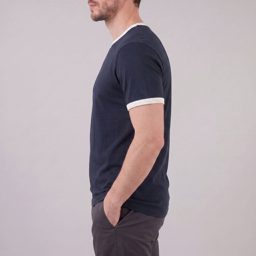 Smart Casual T-Shirt Herren Kontrastbesatz Rundhalsausschnitt-Velnorah