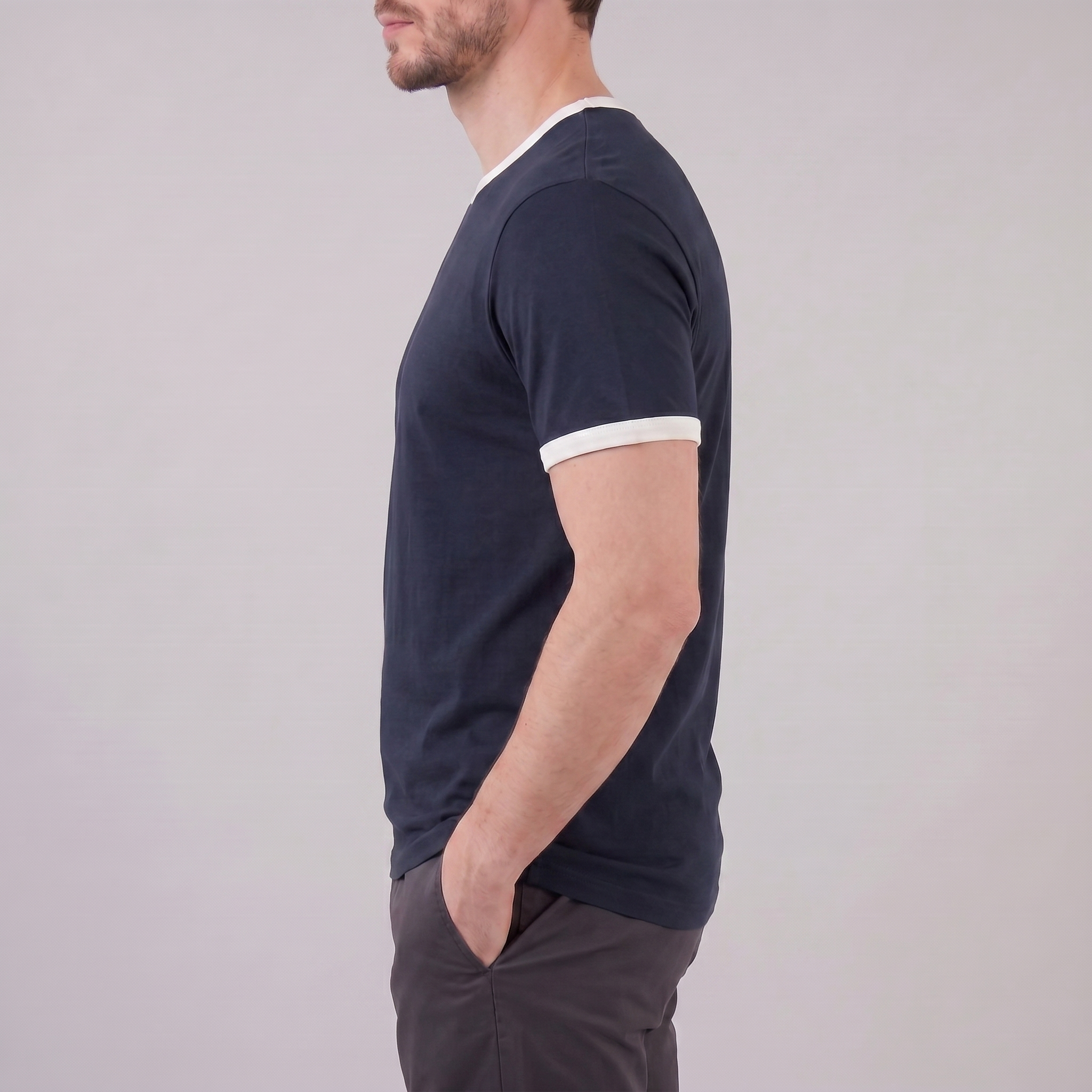 Smart Casual T-Shirt Herren Kontrastbesatz Rundhalsausschnitt-Velnorah