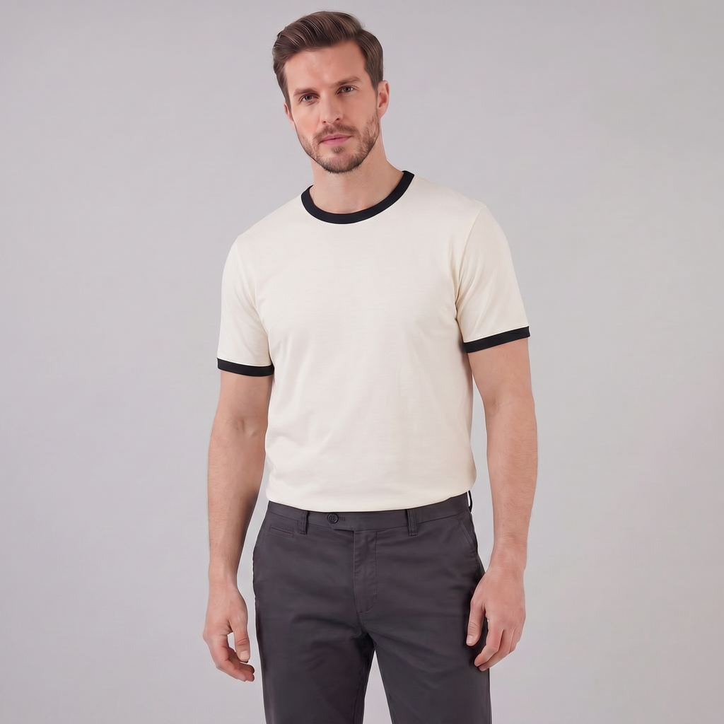 Smart Casual T-Shirt Herren Kontrastbesatz Rundhalsausschnitt-Velnorah