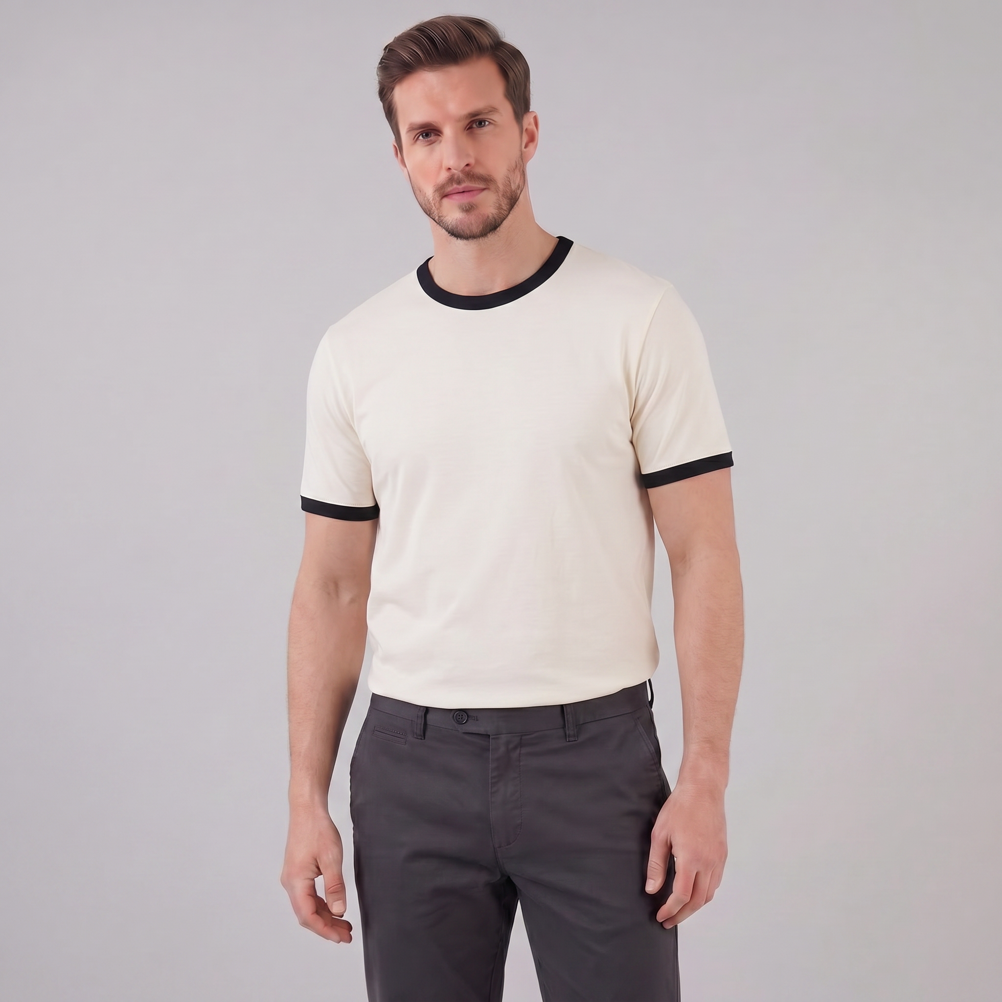 Smart Casual T-Shirt Herren Kontrastbesatz Rundhalsausschnitt-Velnorah