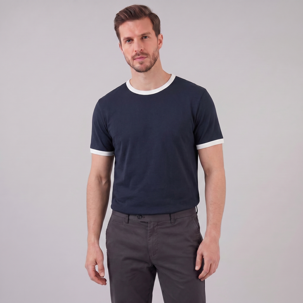 Smart Casual T-Shirt Herren Kontrastbesatz Rundhalsausschnitt-Velnorah
