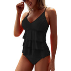Sommer Damen Badeanzug mit V-Ausschnitt und flatternden Volants-Velnorah