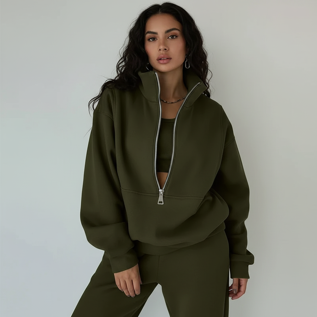 Sportives Set Damen Regular Fit Pullover Mit Halbzip Hose Casual-Velnorah