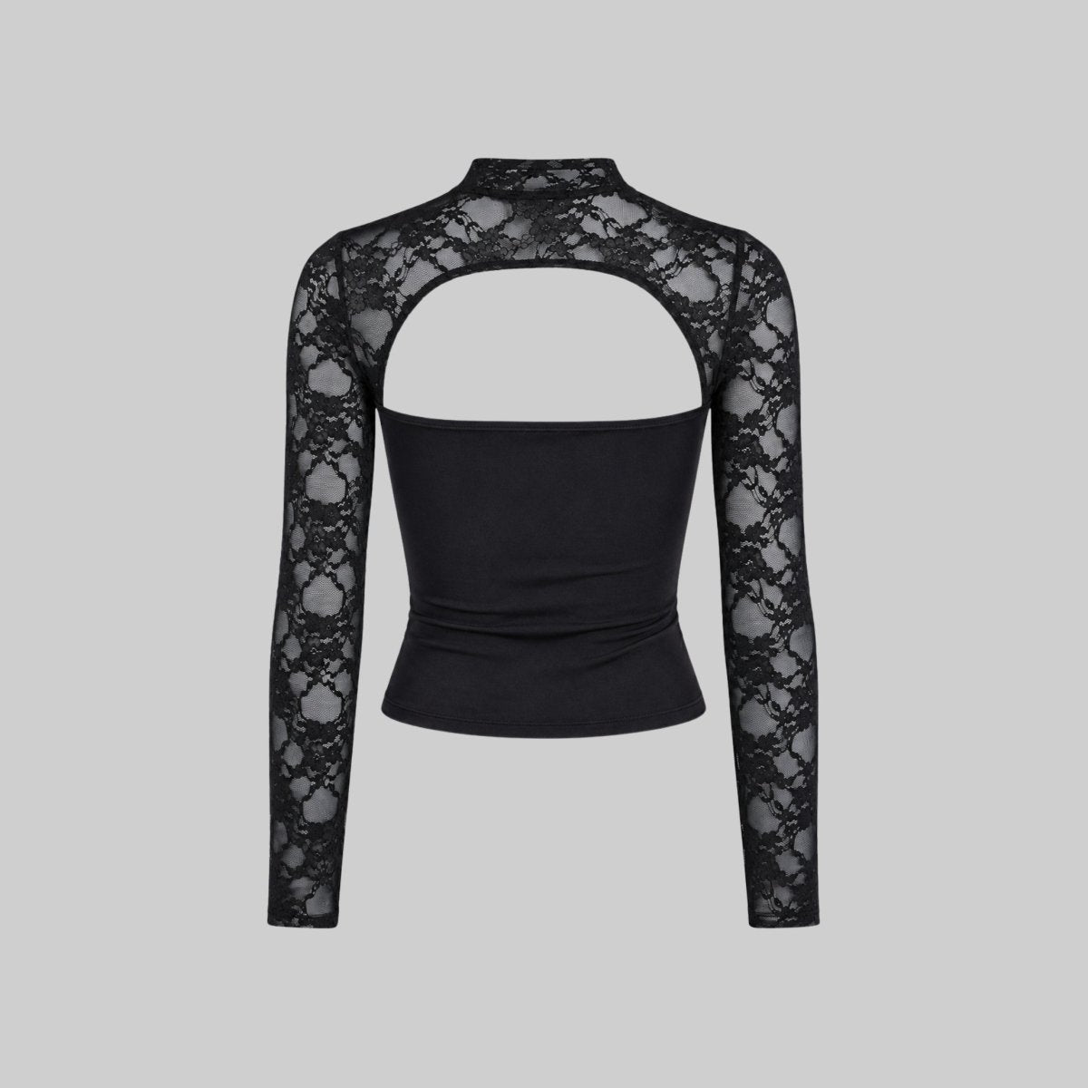 Top Damen Spitze Cutout Mock Neck Flare Ärmel-Velnorah