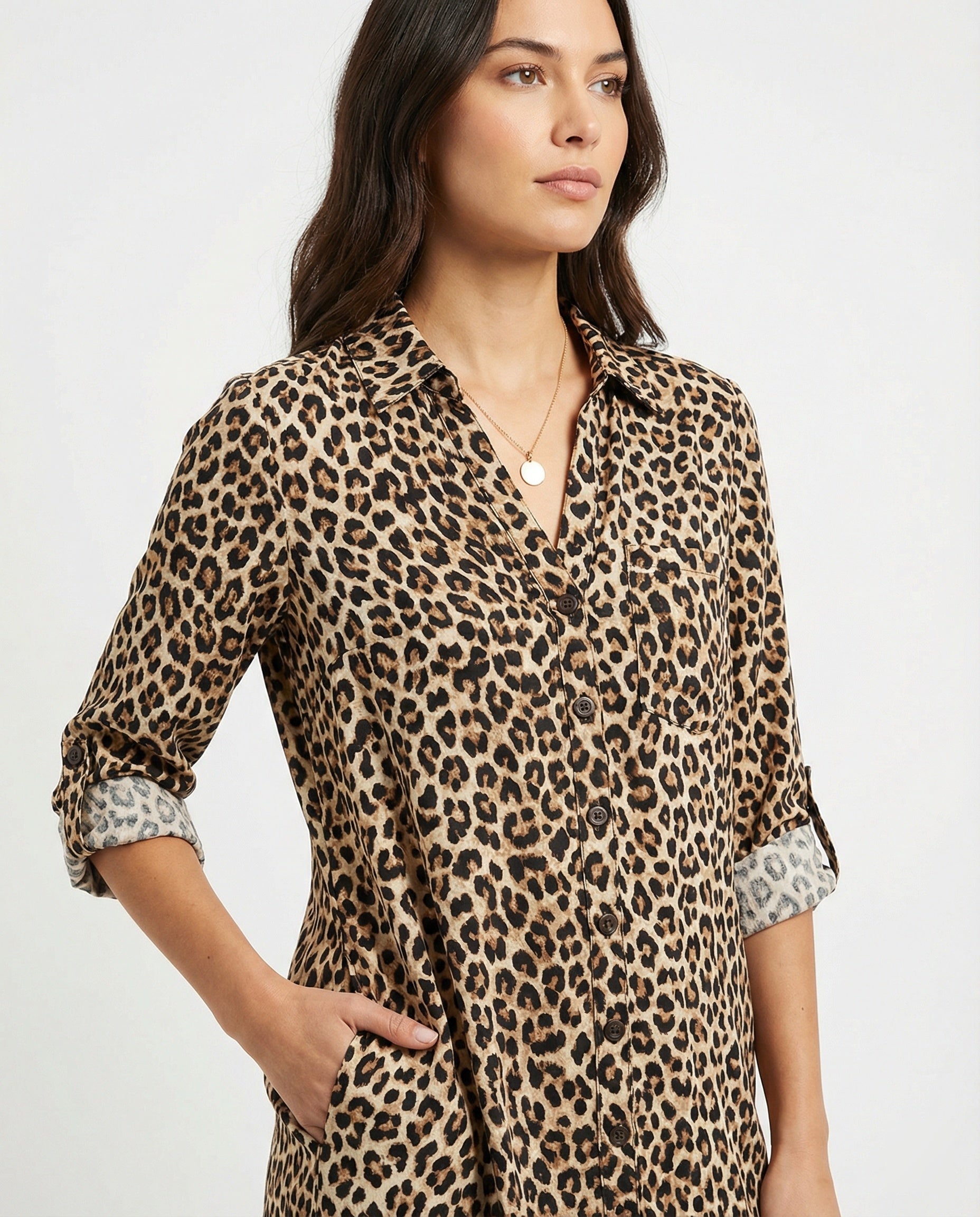 Leopardenmuster Kleid mit geteiltem Saum | Velnorah