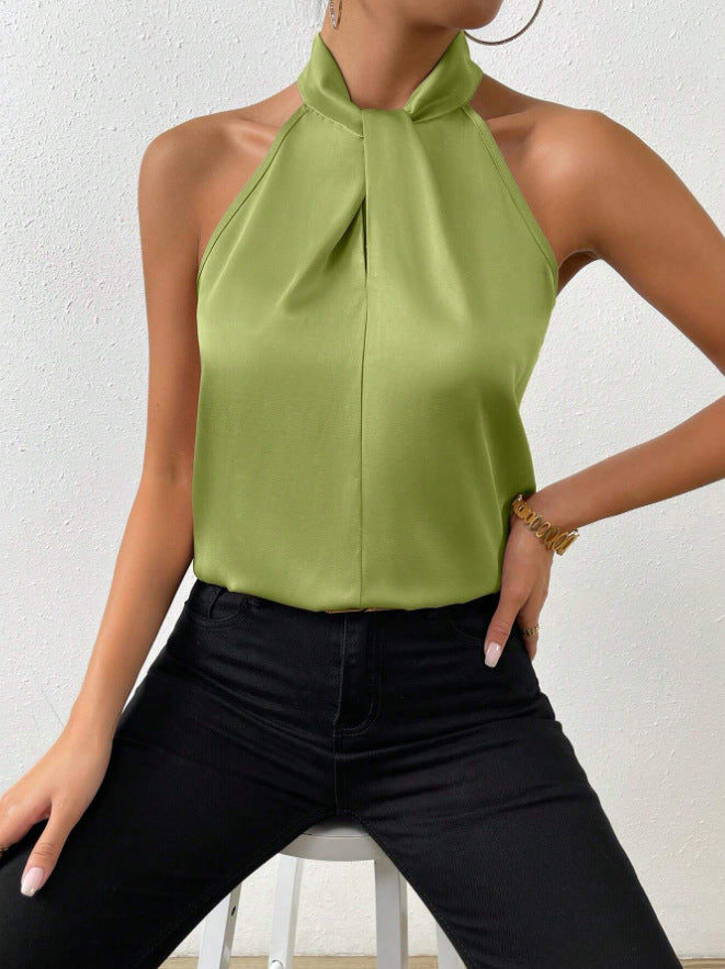 Elegantes Damenoberteil im Knoten-Hals-Stil aus Satin | Velnorah