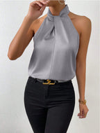Elegantes Damenoberteil im Knoten-Hals-Stil aus Satin | Velnorah