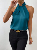 Elegantes Damenoberteil im Knoten-Hals-Stil aus Satin | Velnorah