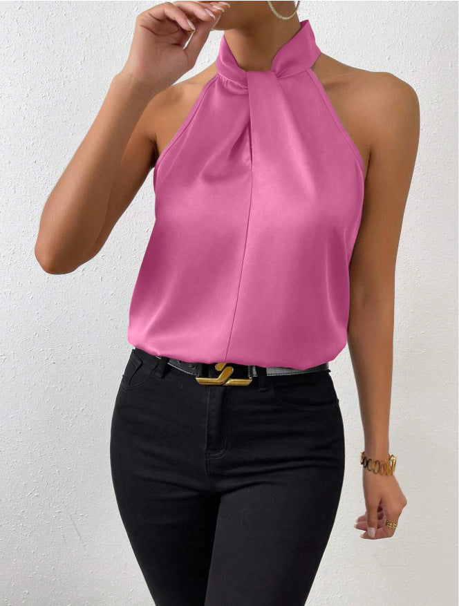 Elegantes Damenoberteil im Knoten-Hals-Stil aus Satin | Velnorah