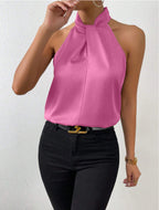 Elegantes Damenoberteil im Knoten-Hals-Stil aus Satin | Velnorah