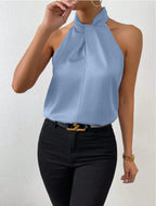 Elegantes Damenoberteil im Knoten-Hals-Stil aus Satin | Velnorah