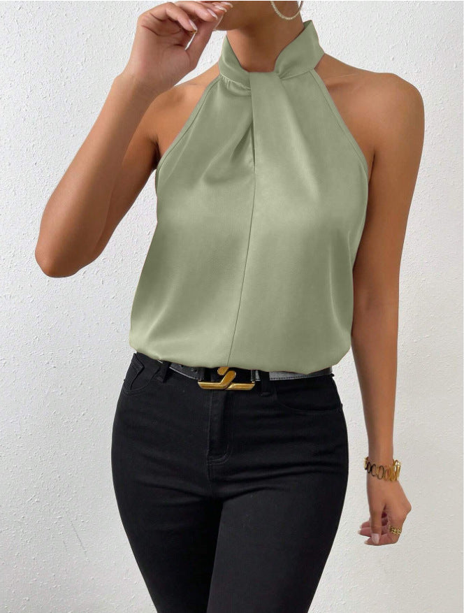 Elegantes Damenoberteil im Knoten-Hals-Stil aus Satin | Velnorah