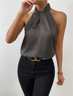 Elegantes Damenoberteil im Knoten-Hals-Stil aus Satin | Velnorah