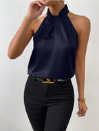 Elegantes Damenoberteil im Knoten-Hals-Stil aus Satin | Velnorah