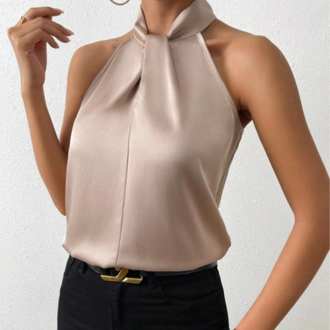 Elegantes Damenoberteil im Knoten-Hals-Stil aus Satin | Velnorah
